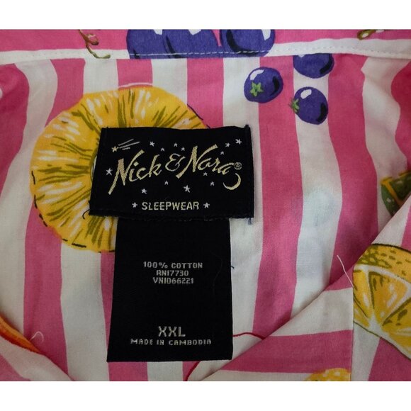 Vintage Nick & Nora Sleepwear Fruits 2 Piece Pajama Set Womens XXL Pink - Picture 7 of 11
